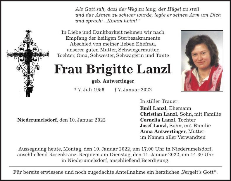 Traueranzeige Brigitte Lanzl