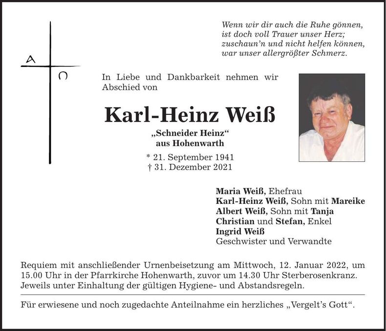 Traueranzeige Karl-Heinz Weiß