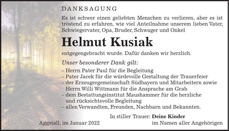 Traueranzeige Helmut Kusiak