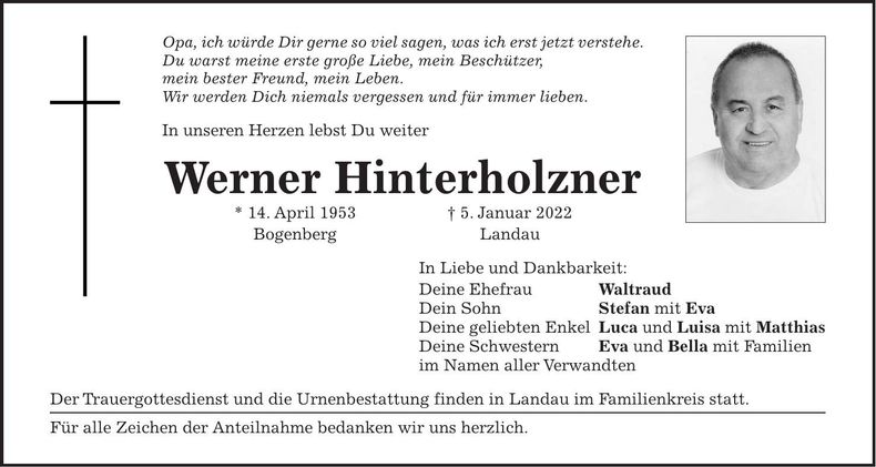 Traueranzeige Werner Hinterholzer