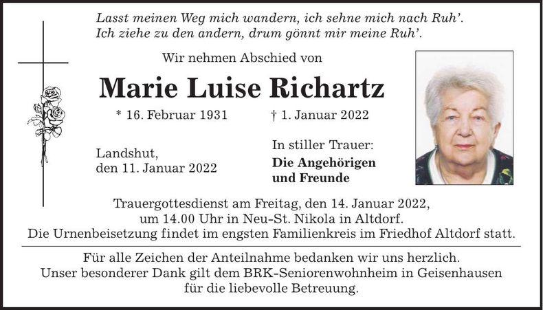 Traueranzeige Marie-Luise Richartz