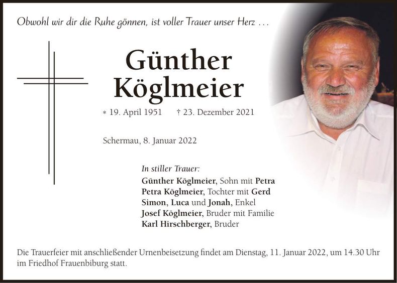 Traueranzeige Günther Köglmeier