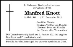 Traueranzeige Manfred Knott