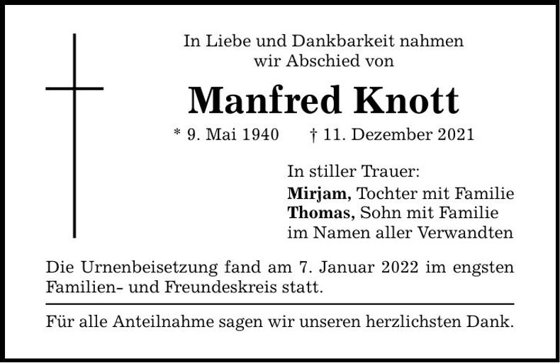 Traueranzeige Manfred Knott