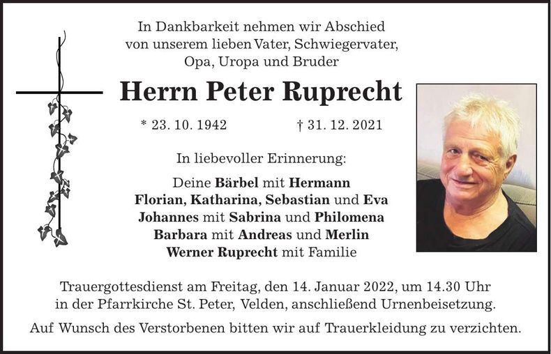 Traueranzeige Peter Ruprecht