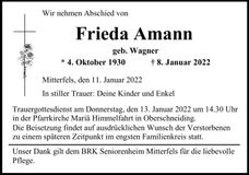 Traueranzeige Frieda Amann