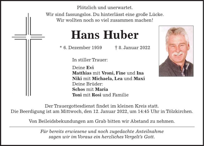 Traueranzeige Hans Huber