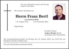 Traueranzeige Franz Bertl