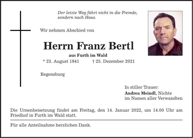 Traueranzeige Franz Bertl