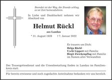 Traueranzeige Helmut Rückl