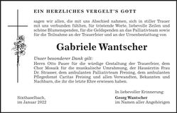 Traueranzeige Gabriele Wantscher