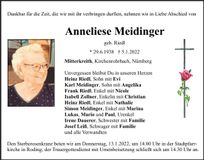 Traueranzeige Anneliese Meidinger