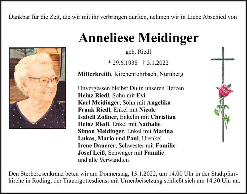 Traueranzeige Anneliese Meidinger