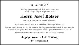 Traueranzeige Josef Retzer