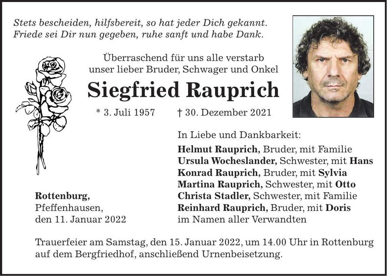 Traueranzeige Siegfried Rauprich