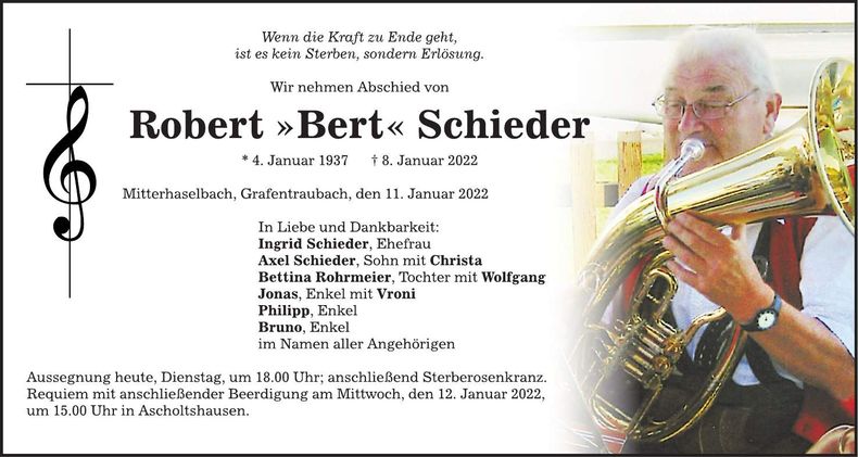 Traueranzeige Robert Schieder