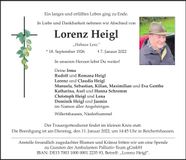 Traueranzeige Lorenz Heigl