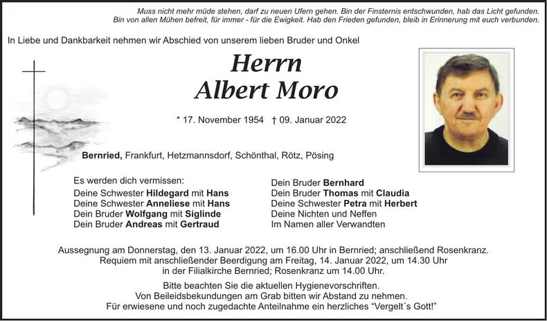 Traueranzeige Albert Moro
