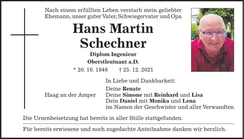 Traueranzeige Martin Schechner