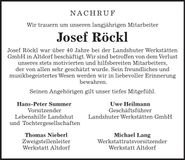Traueranzeige Josef Röckl