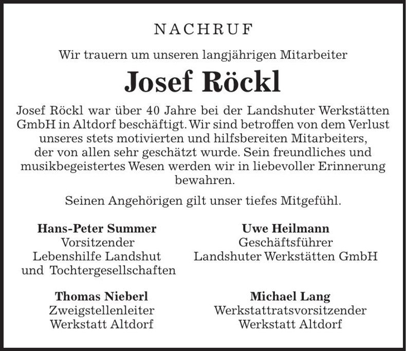 Traueranzeige Josef Röckl
