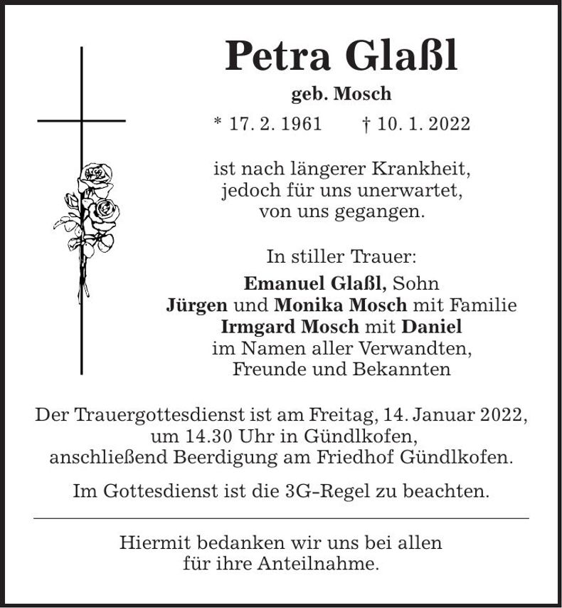 Traueranzeige Petra Glaßl