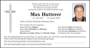 Traueranzeige Max Hutterer
