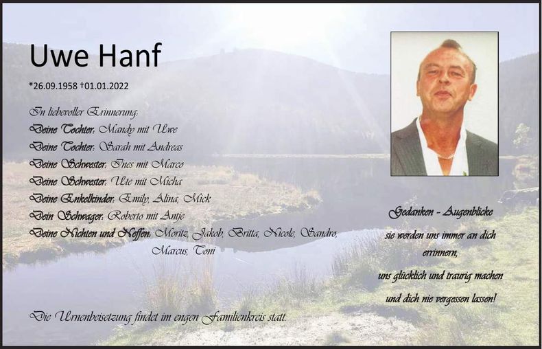 Traueranzeige Uwe Hanf