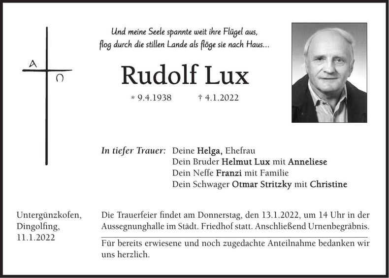 Traueranzeige Rudolf Lux