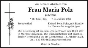 Traueranzeige Maria Polz