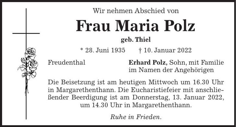 Traueranzeige Maria Polz