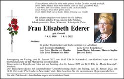 Traueranzeige Elisabeth Ederer