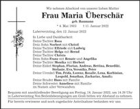 Traueranzeige Maria Überschär