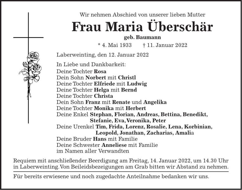 Traueranzeige Maria Überschär