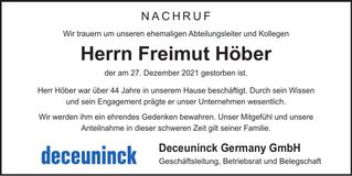 Traueranzeige Freimut Höber