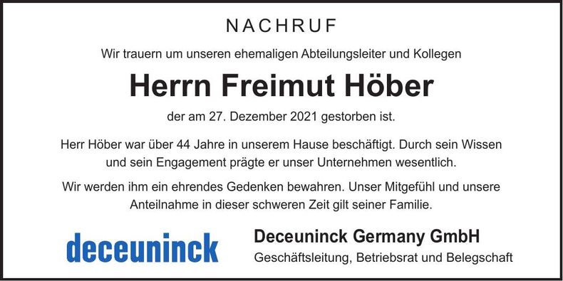 Traueranzeige Freimut Höber