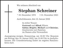 Traueranzeige Stephan Schreiner