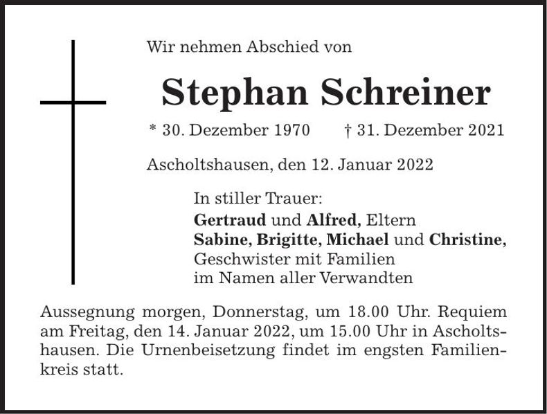 Traueranzeige Stephan Schreiner