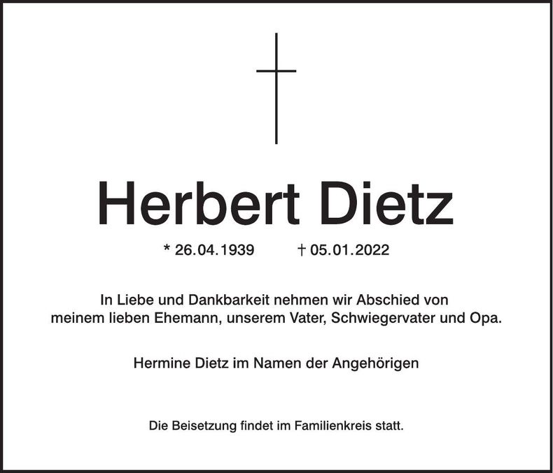 Traueranzeige Herbert Dietz