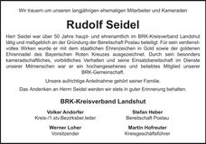 Traueranzeige Rudolf Seidel