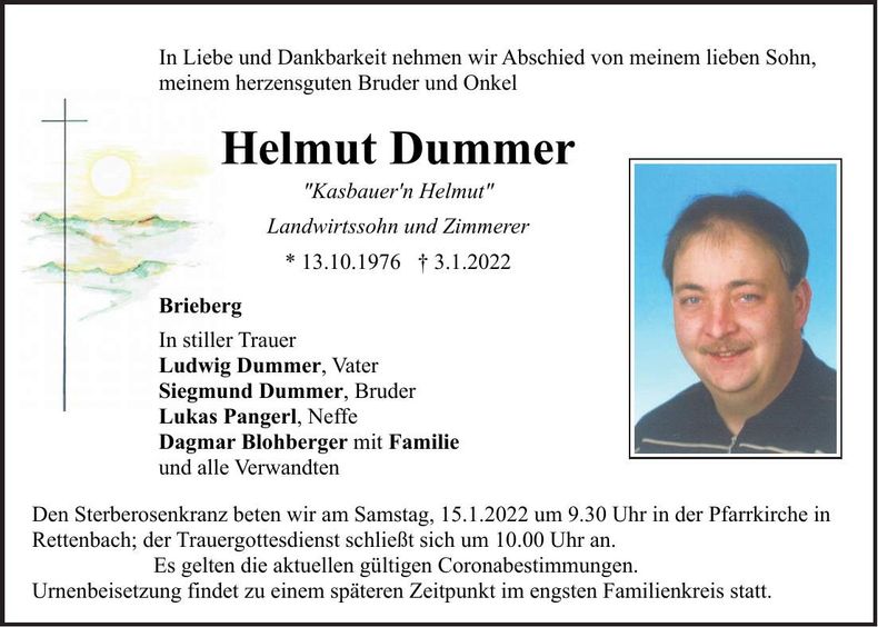 Traueranzeige Helmut Dummer