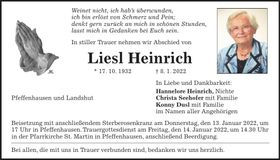 Traueranzeige Liesl Heinrich