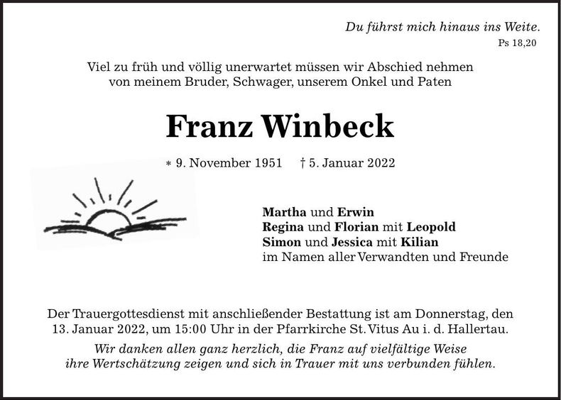 Traueranzeige Franz Winbeck
