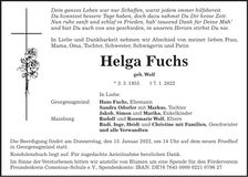 Traueranzeige Helga Fuchs