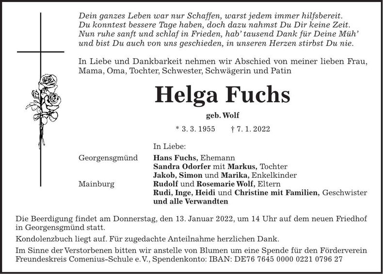 Traueranzeige Helga Fuchs