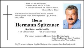 Traueranzeige Hermann Spitzauer