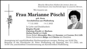 Traueranzeige Marianne Pöschl