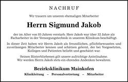 Traueranzeige Sigmund Jakob