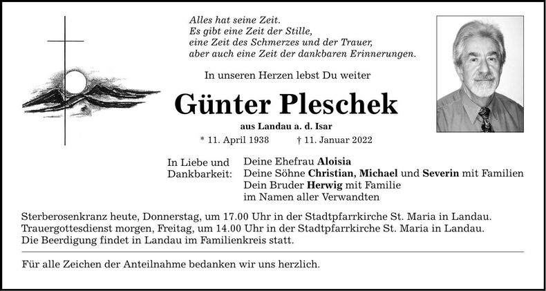 Traueranzeige Günter Pleschek