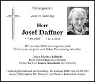 Traueranzeige Josef Daffner